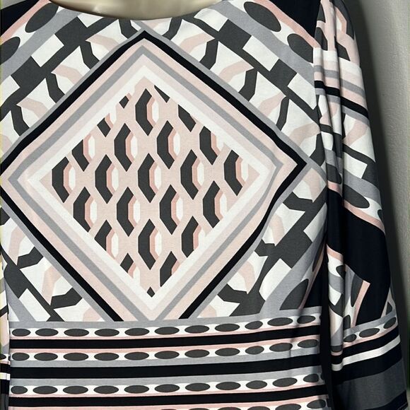 Calvin Klein 3/4 Sleeve Round Neck Geometric Pattern Gray/Pink Jersey Dress Sz 6 - Picture 10 of 10